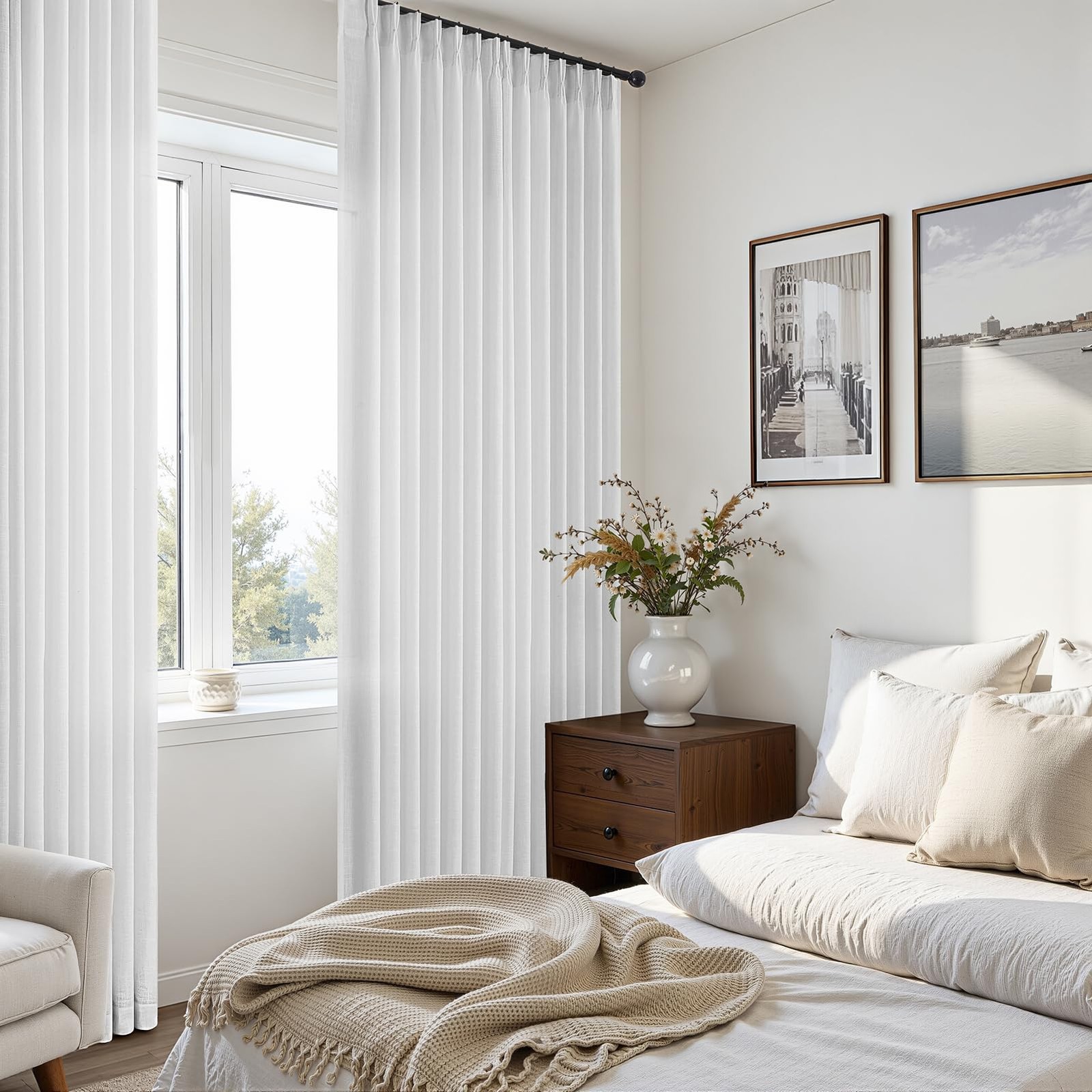 Off-White Pinch Pleated Curtains 96 Inches Long for Living Room 2 Panels Sets…