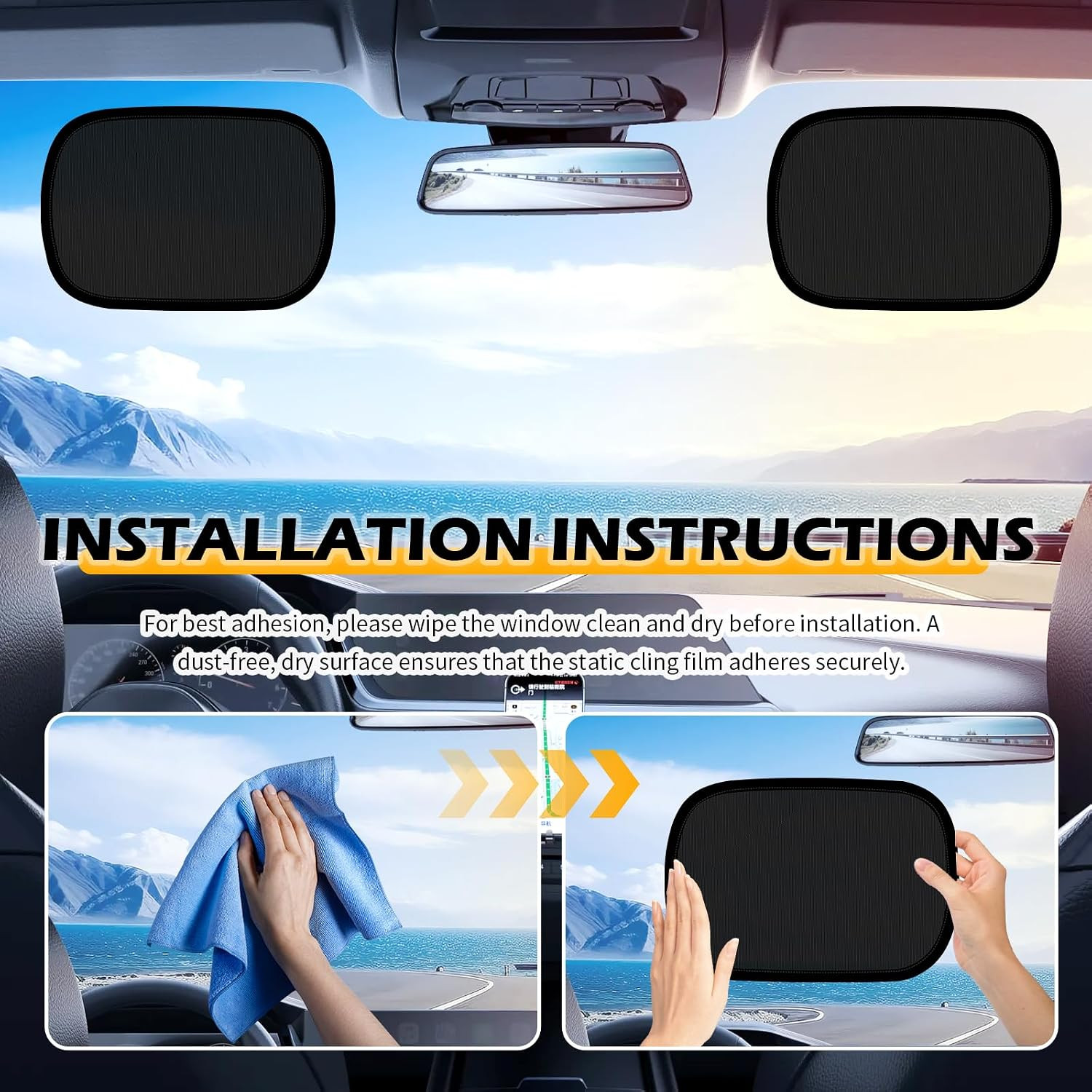 2PCS Mini Static Cling Car Window Shades,10×7.28 Car Shades for Side Windows to