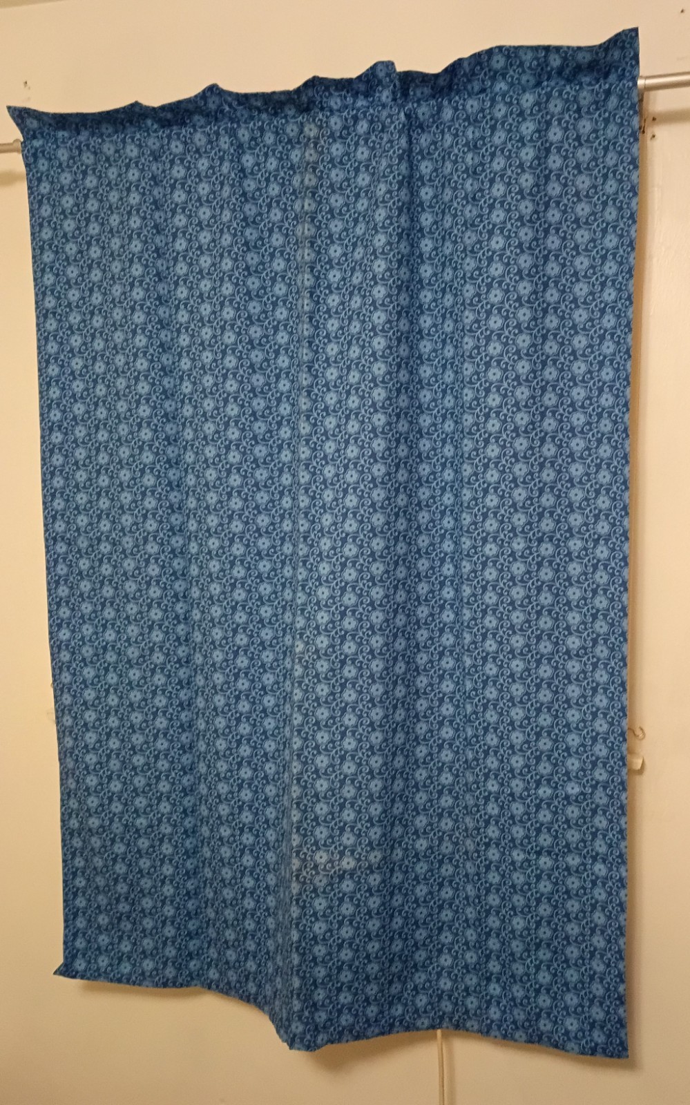 Country Drape Curtains Panels Blue Daisy Pattern Handmade Pair 43″ X 60″ Lined