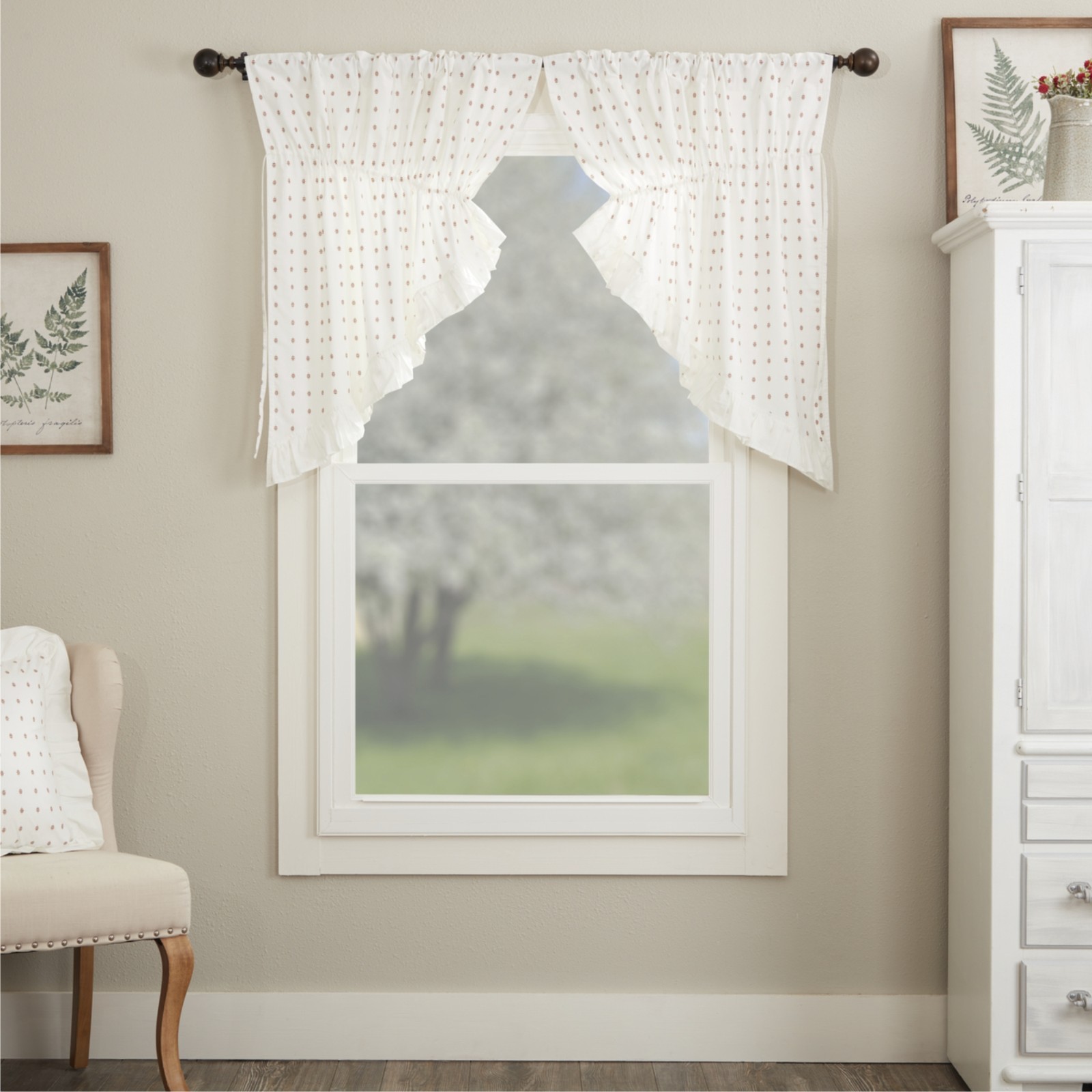 Abigail Ruffled White Delicate Design Country Chic Prairie Swags 72″ x 36″