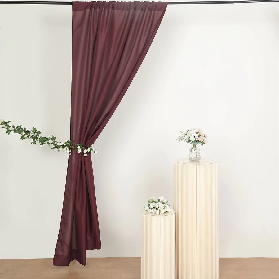 BURGUNDY 2 Drapery Panels 8 ft Polyester Backdrop CURTAINS Rod Pockets Party