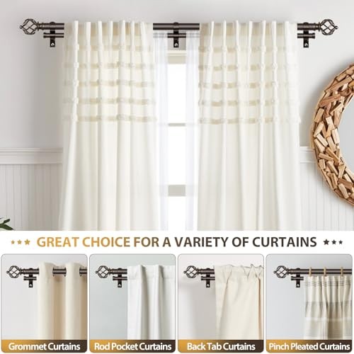 Double Curtain Rods 66 to 120 Inches (5.5-10 Feet) 66-120″ Antique Bronze