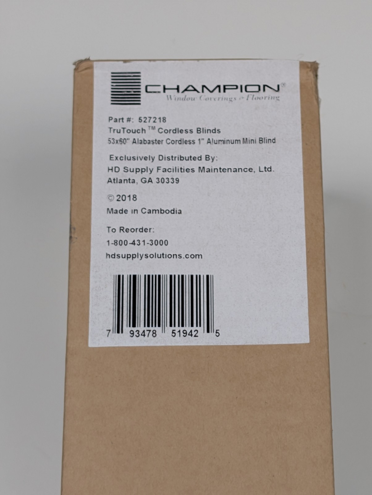 Champion TruTouch 53×60 Cordless Aluminum Mini Blinds Set of 2 Alabaster NIB