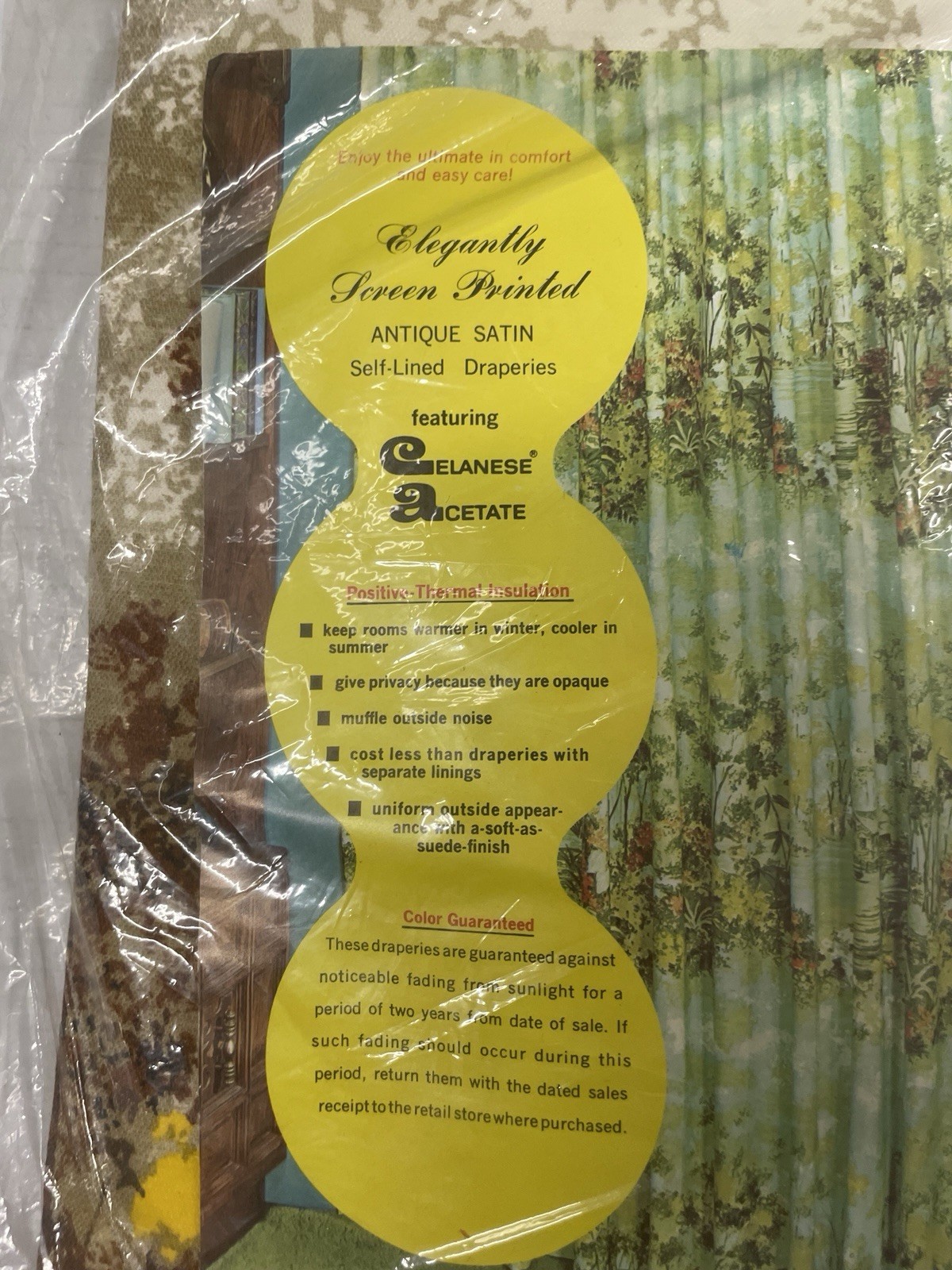 New 2 panel NOS Elegantly Selflines Screenprint Cottage MCM 46×84 PrivacyDrape