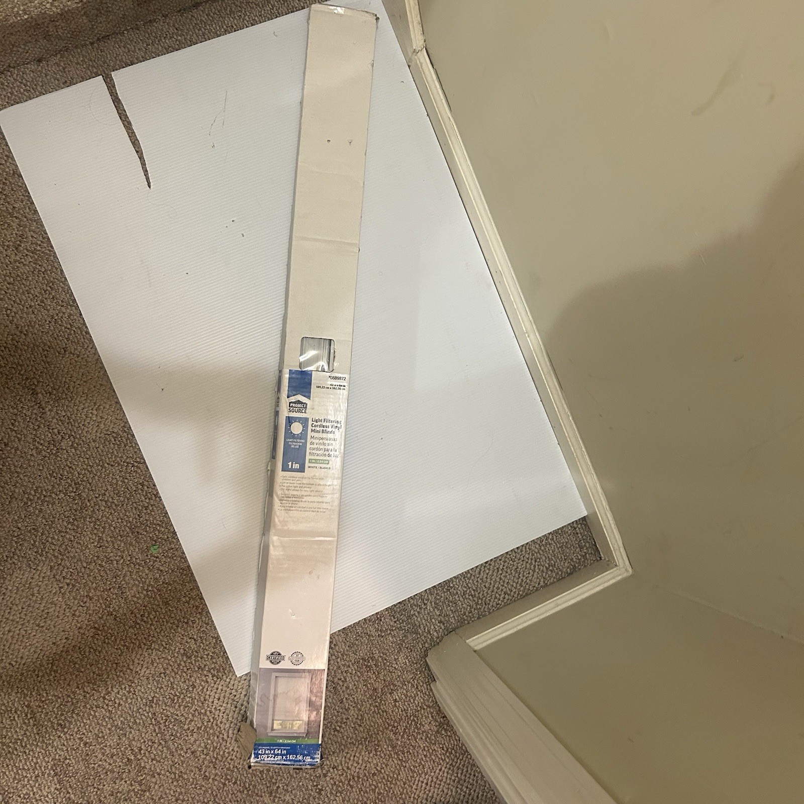 Project Source 1″ Filtering Cordless Vinyl Mini Blinds White 43″ W x 64″ L New