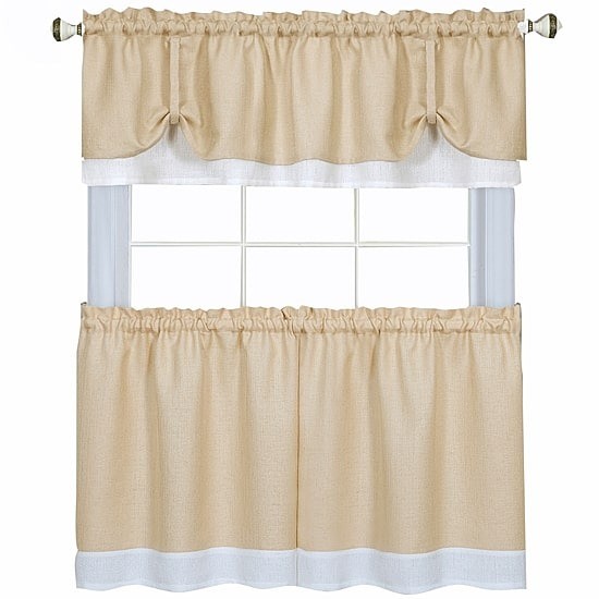 Achim Darcy 3-Pc Kitchen Curtain Tier & Valance Set Tan 58″ x 36″ Rod Pocket