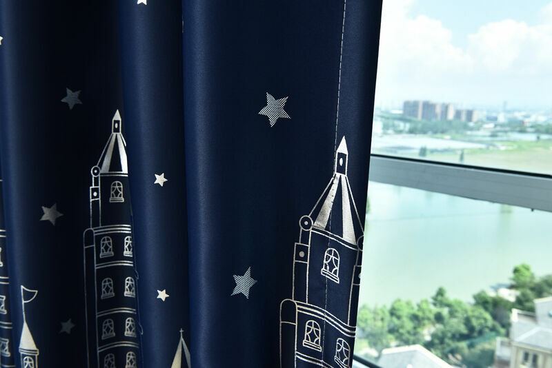 Water Castle Silver Plating Blockout Dark Blue Cloth Curtains Sheer 1 Panel 96″