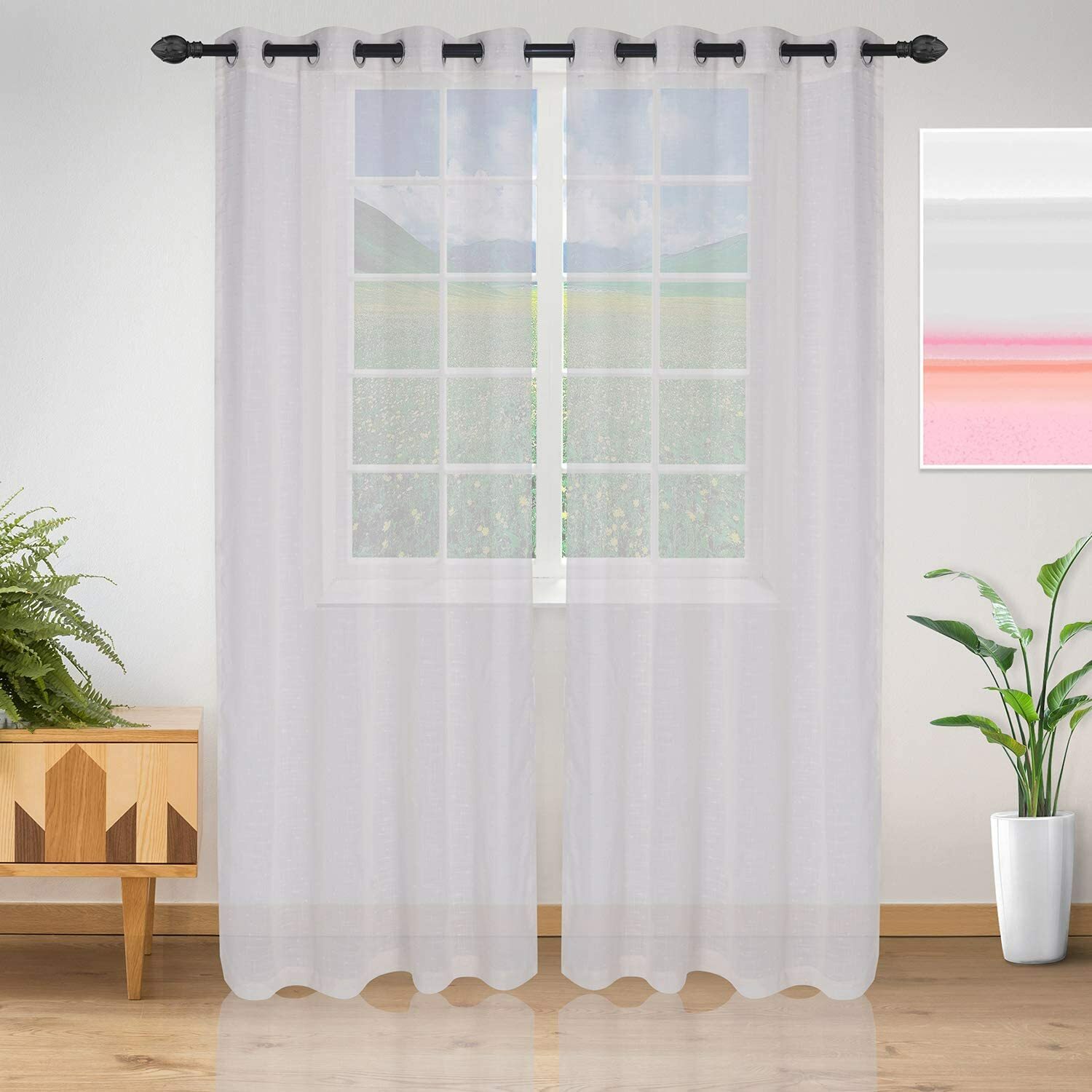 Superior Meteorite Dot 2-52×84 Sheer Silver Grommet Off White Curtains NEW