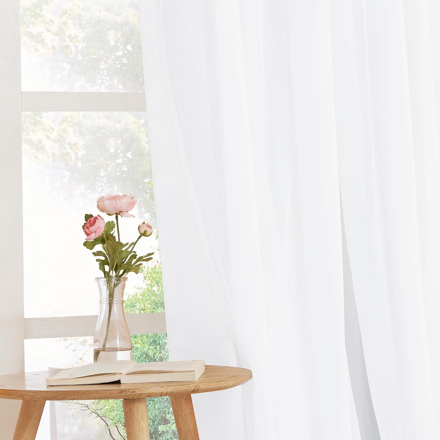Pure White Blackout Curtains 52×84″ 2pc Sheer Overlay Romantic Grommet Drapes