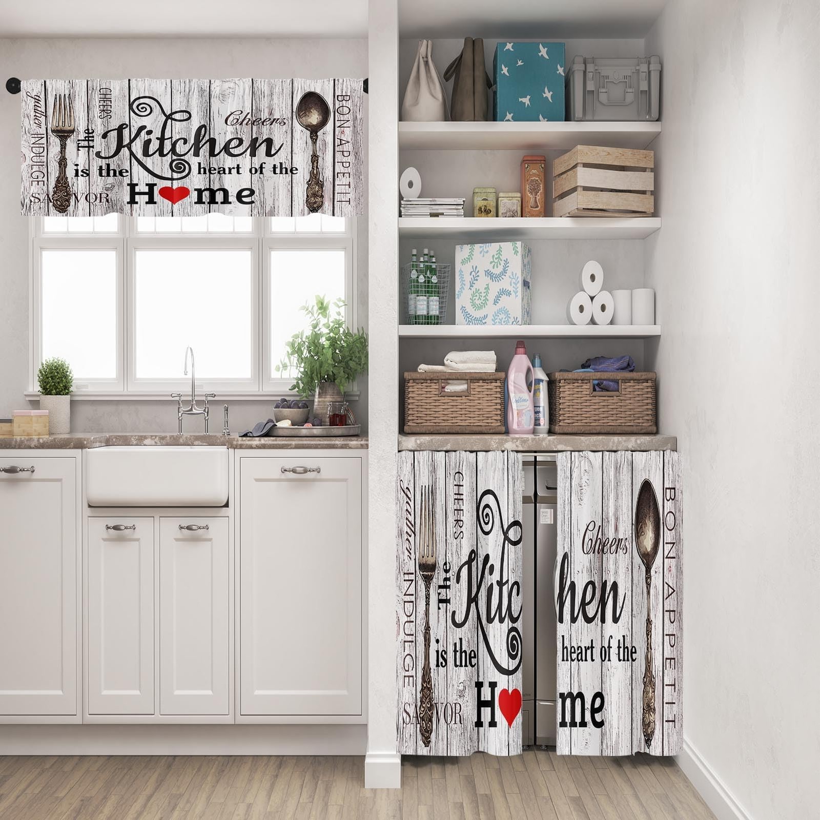 Farmhouse Rustic Kitchen Window Curtains Valance and Tier Set, Country Rod Po…