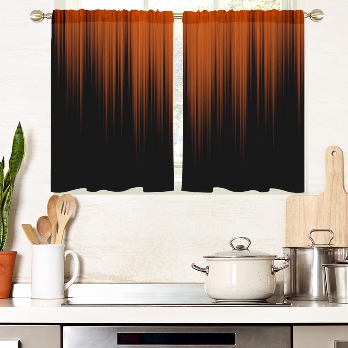 Window Curtains Kitchen Terracotta Boho Striped Abstract Goth Gradient 1 Pair