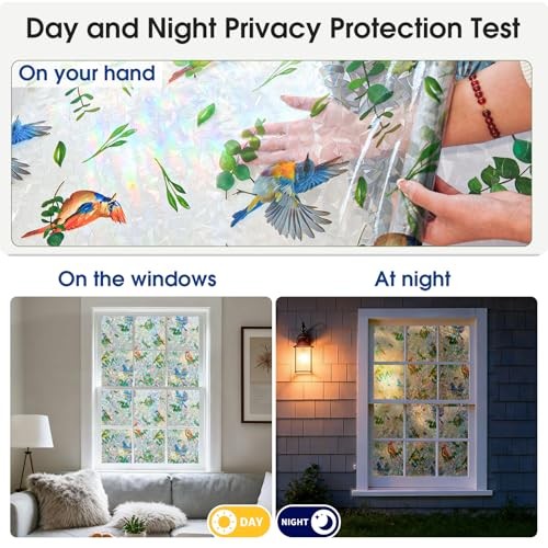 Stained Glass Privacy Window Film 3D Rainbow Bird 17.5″W x 78.7″H Bird Rainbow