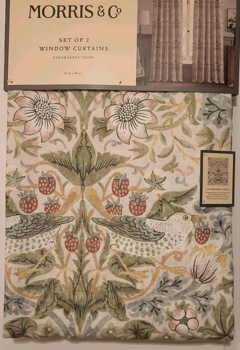 William Morris & Co. 2pc Strawberry Thief Window Curtains 37 X 84” Panels Luxury
