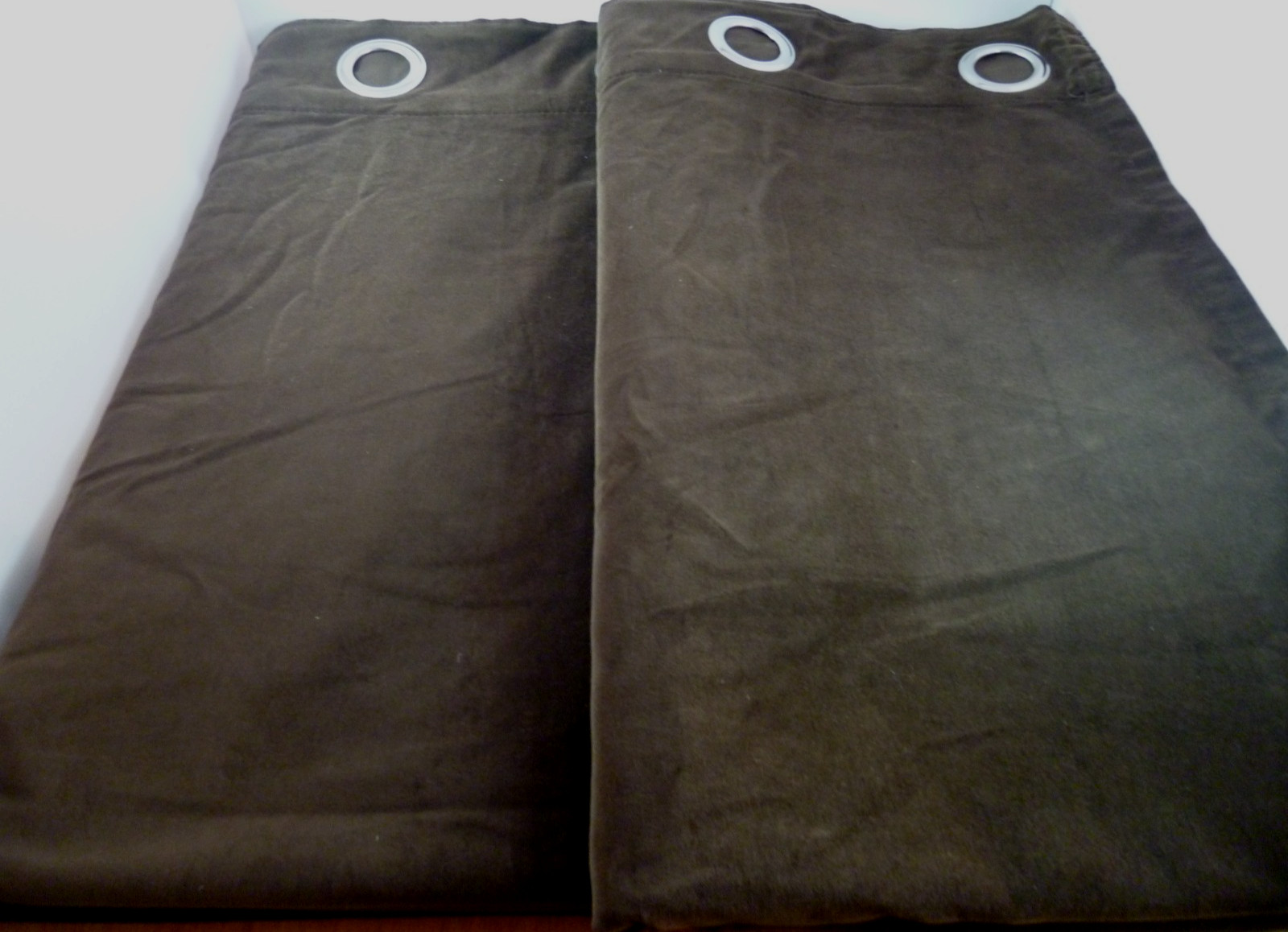 2 IKEA Sanela WILJ Dark Brown Cotton Velvet Grommet Curtains Panels Drapes 54×96