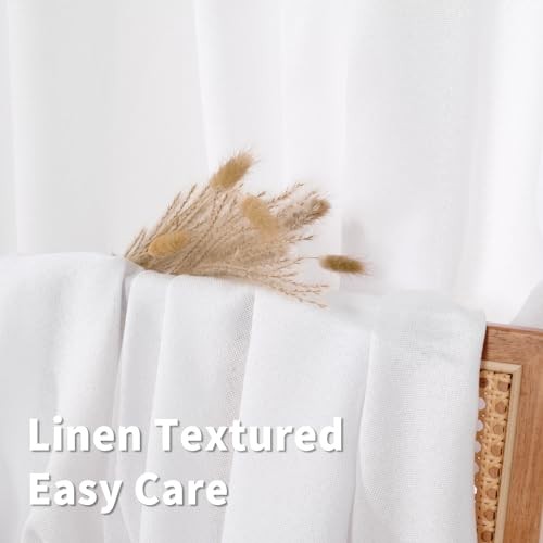 40 Inch Length Short Linen Curtains for Window 2 Panels, White Small Drapes