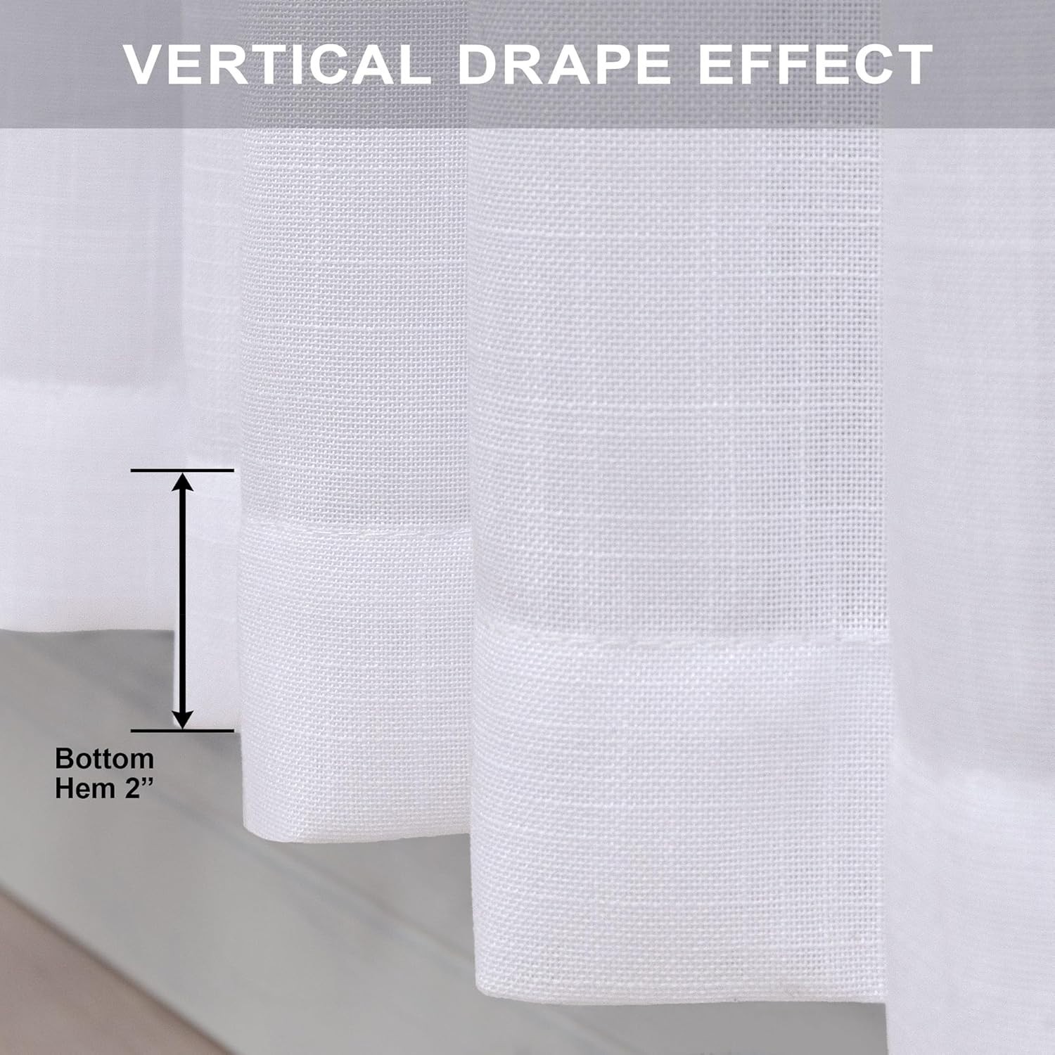 Light Filtering White Linen Panels – 63 Inch Pure White Curtains for All Rooms