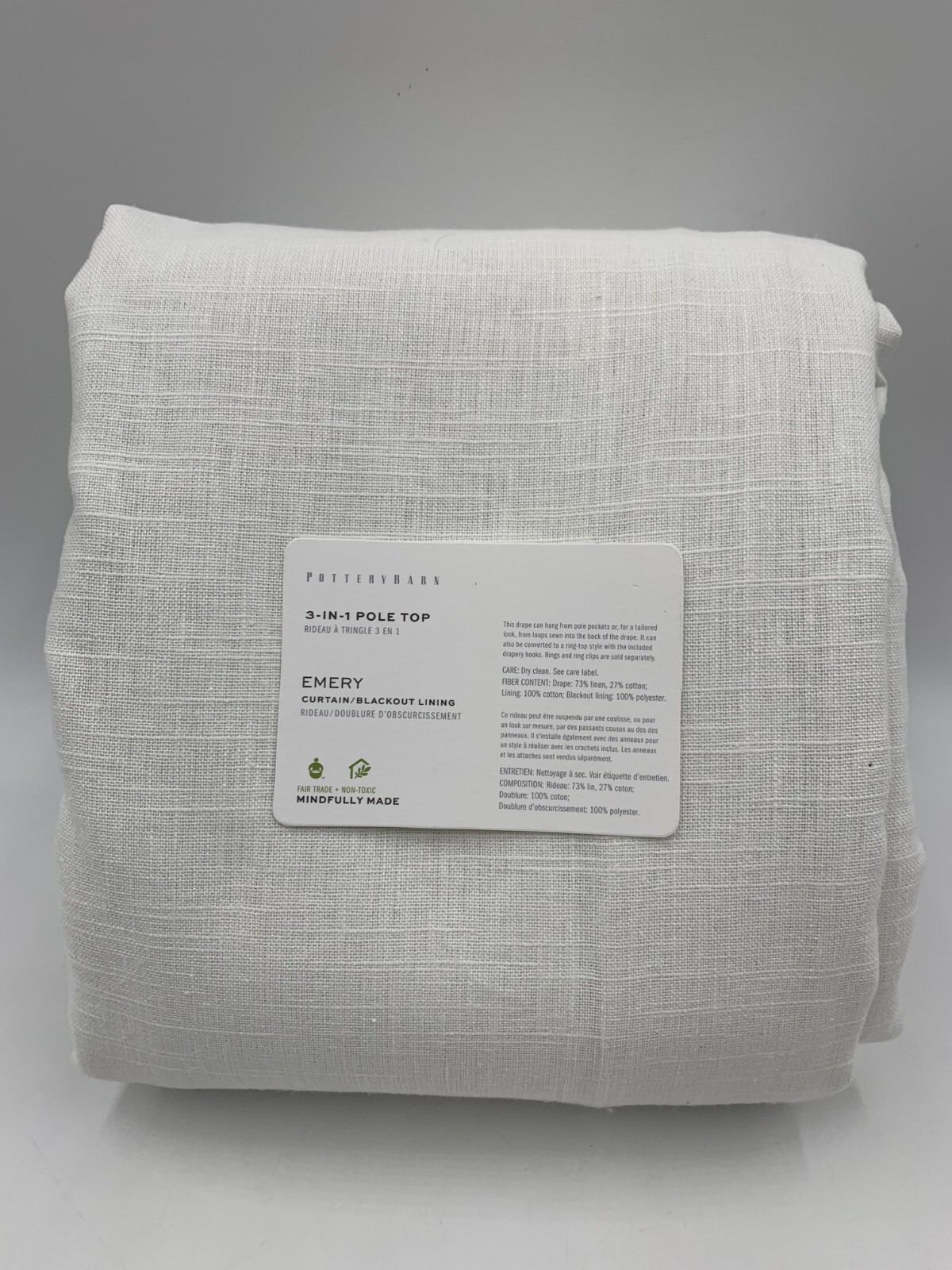 Pottery Barn Custom Emery Cotton Lined Drape Panel 54×127″ White READ! 9769D