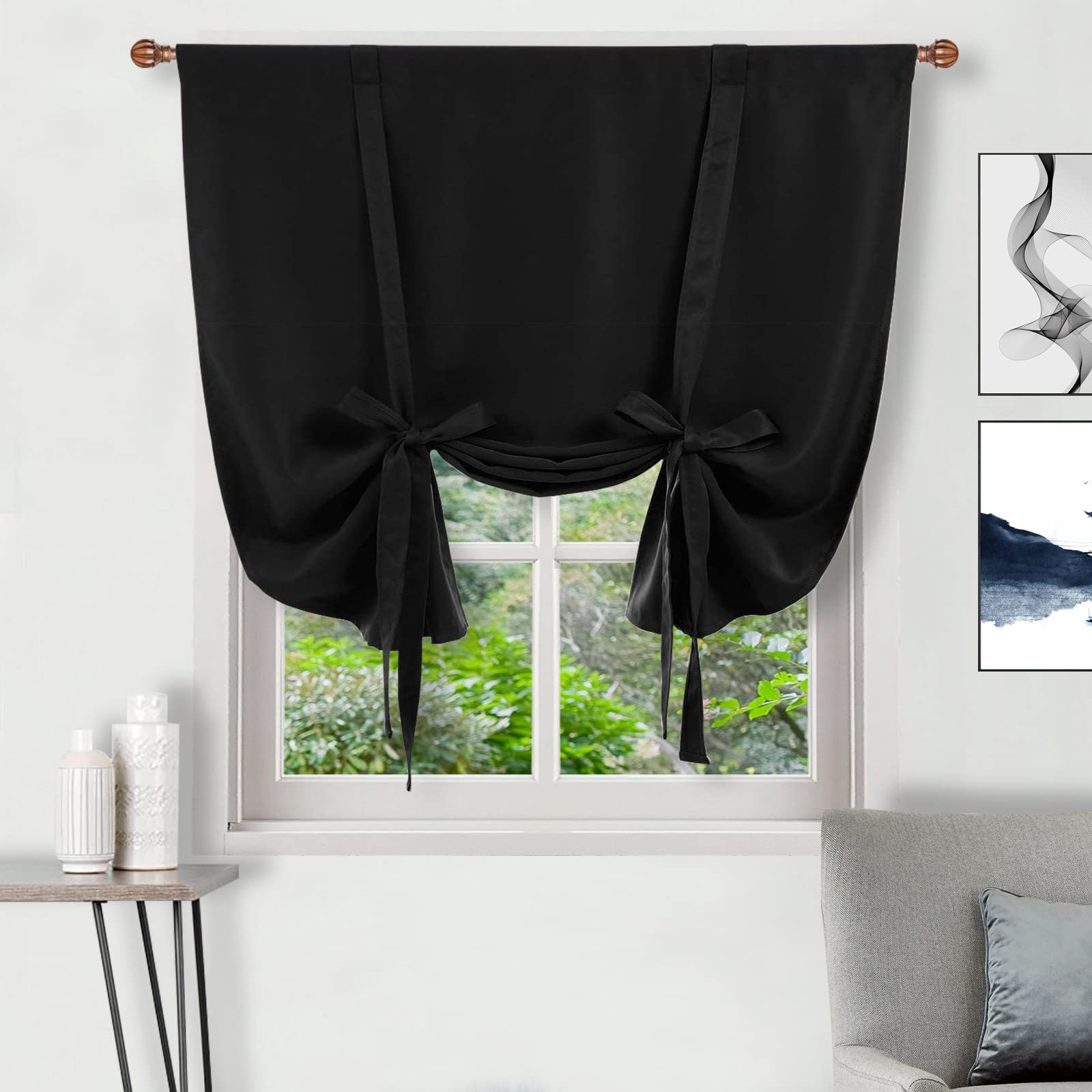 Tie Up Curtain-Thermal Insulated Room Darkening Blackout Curtains for Livingr…