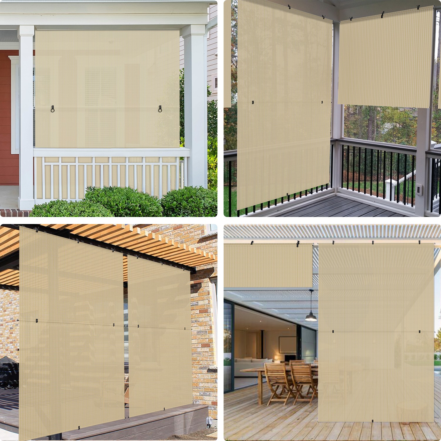 Beige 4-8ft Foldable Shade Cordless Roller Blinds Anti-UV for Patio Pergola Deck