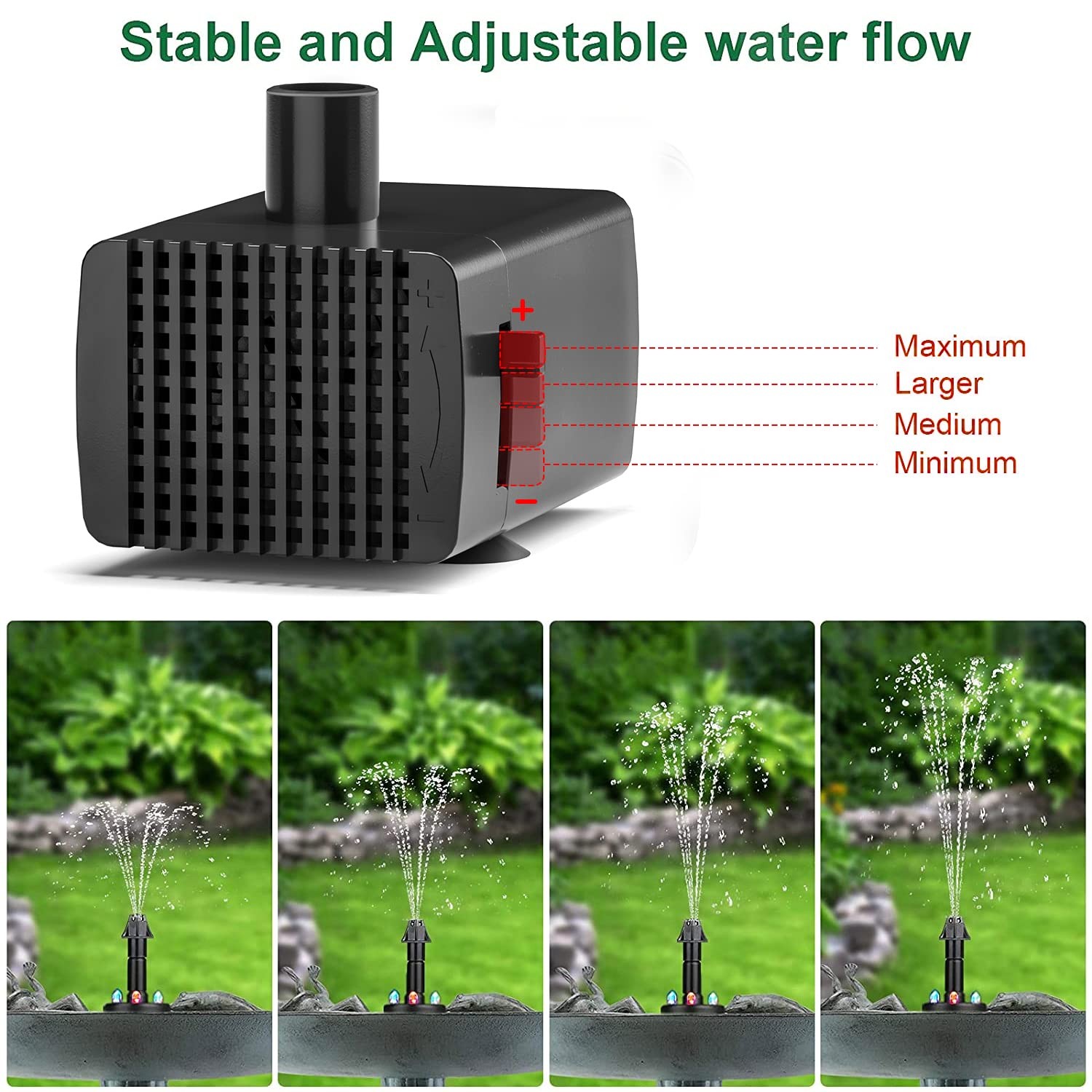 24hours Working Bird Bath Fountain Pump Adjustable Quiet Water Pump With Led Lig