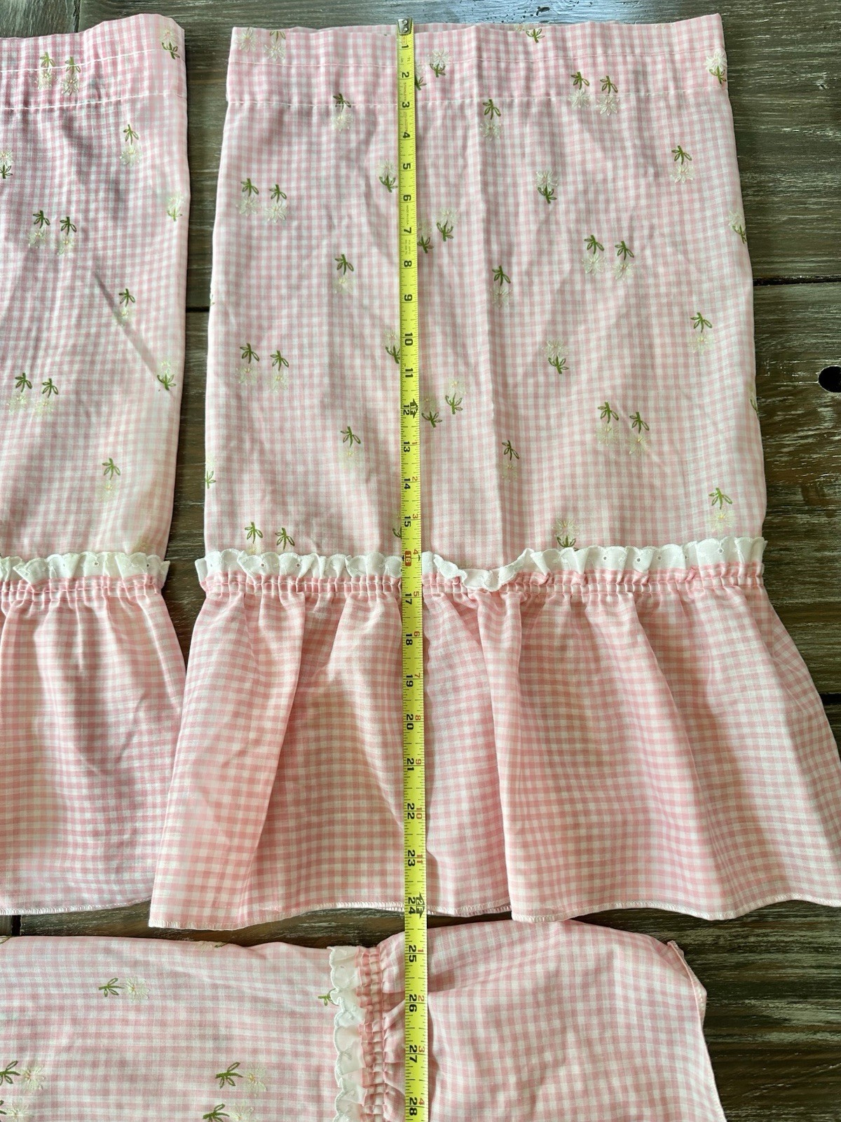Set of Three Vintage Sears Pink Gingham Cafe Curtain Panels 40”x 24”