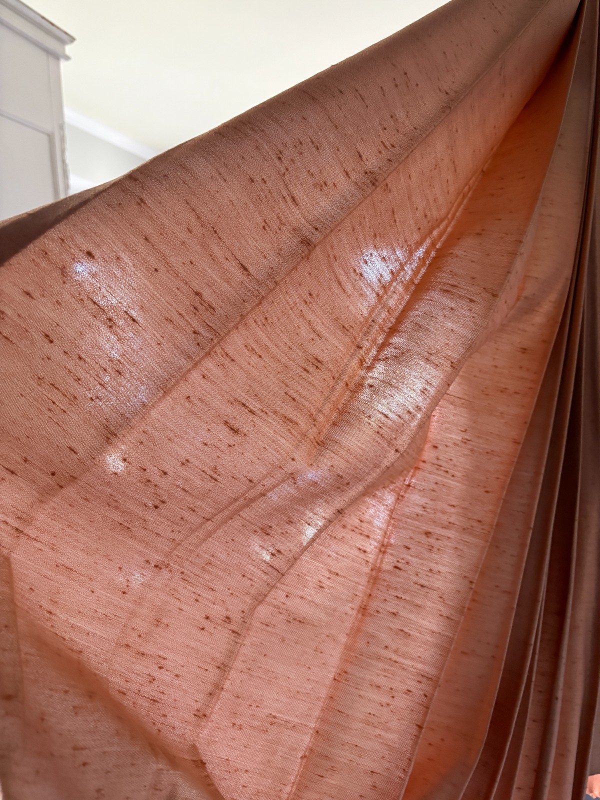 2 Vintage Drapes Drapery Panels 82” 25” & 50” Pinch Pleat Peach Salmon Curtains