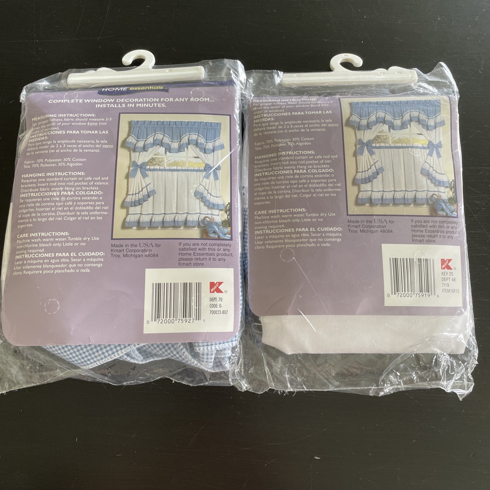 Vintage Home Essentials Country Blue Gingham Valance & Ruffled Tier Window Set