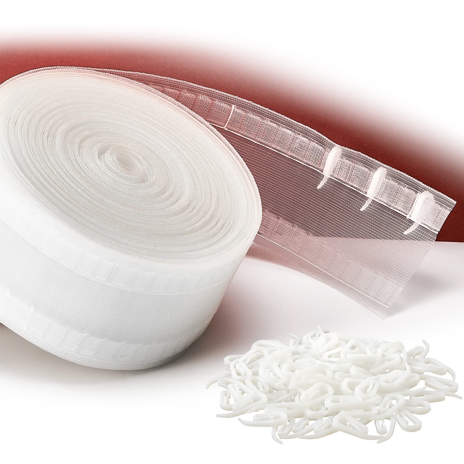 Juexica Transparent Wave Curtain Tape, 25 Meter 350 Hooks Ripple Fold Tape fo…