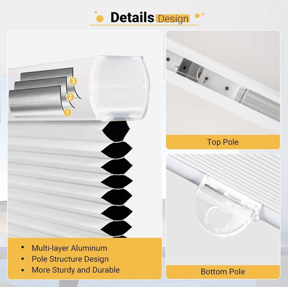 Cordless Blackout Cellular Shades Honeycomb Blinds White 23” W x 64” H Window