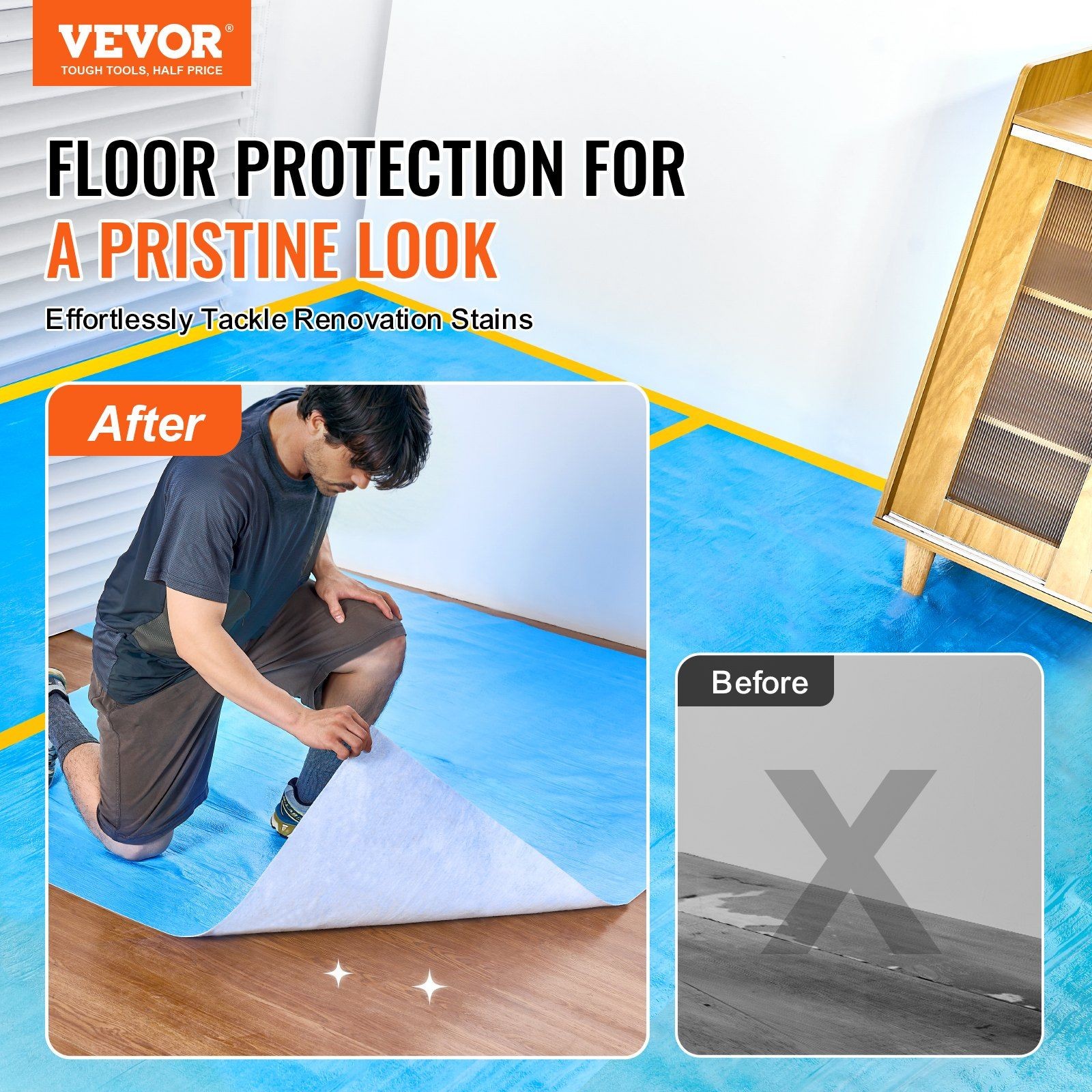 40in x 84ft Blue Heavy-Duty Floor Protection Roll Breathable Waterproof Film