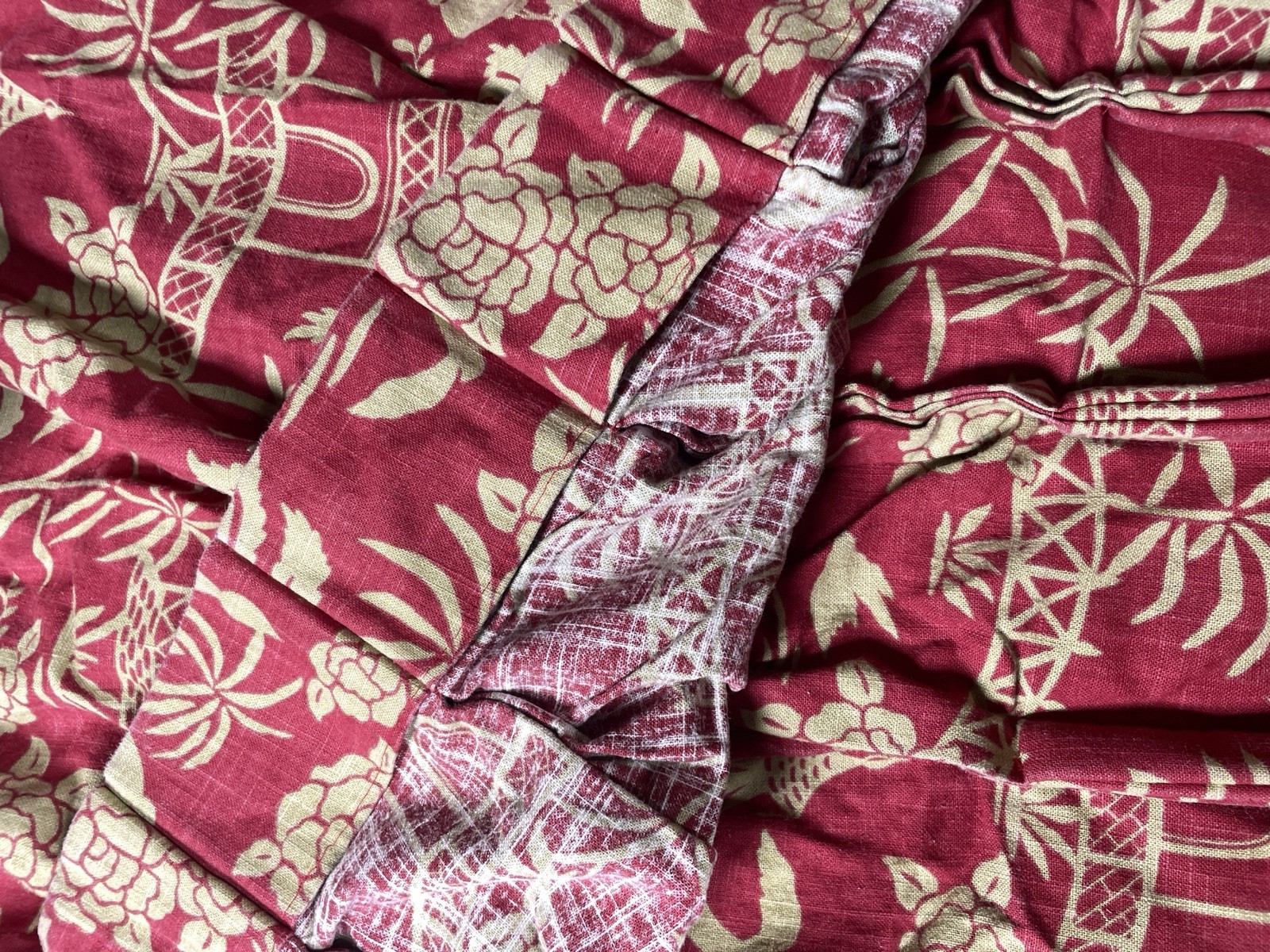 Vintage Set of 4 Pinch Pleat Curtains 70s MCM 108” Long Red Green Drapes Retro