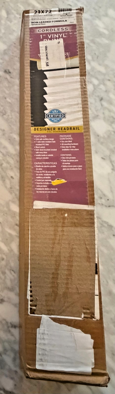 Lotus & Windoware 23×72 White Cordless 1″ Vinyl Mini Blind New Open Box Complete