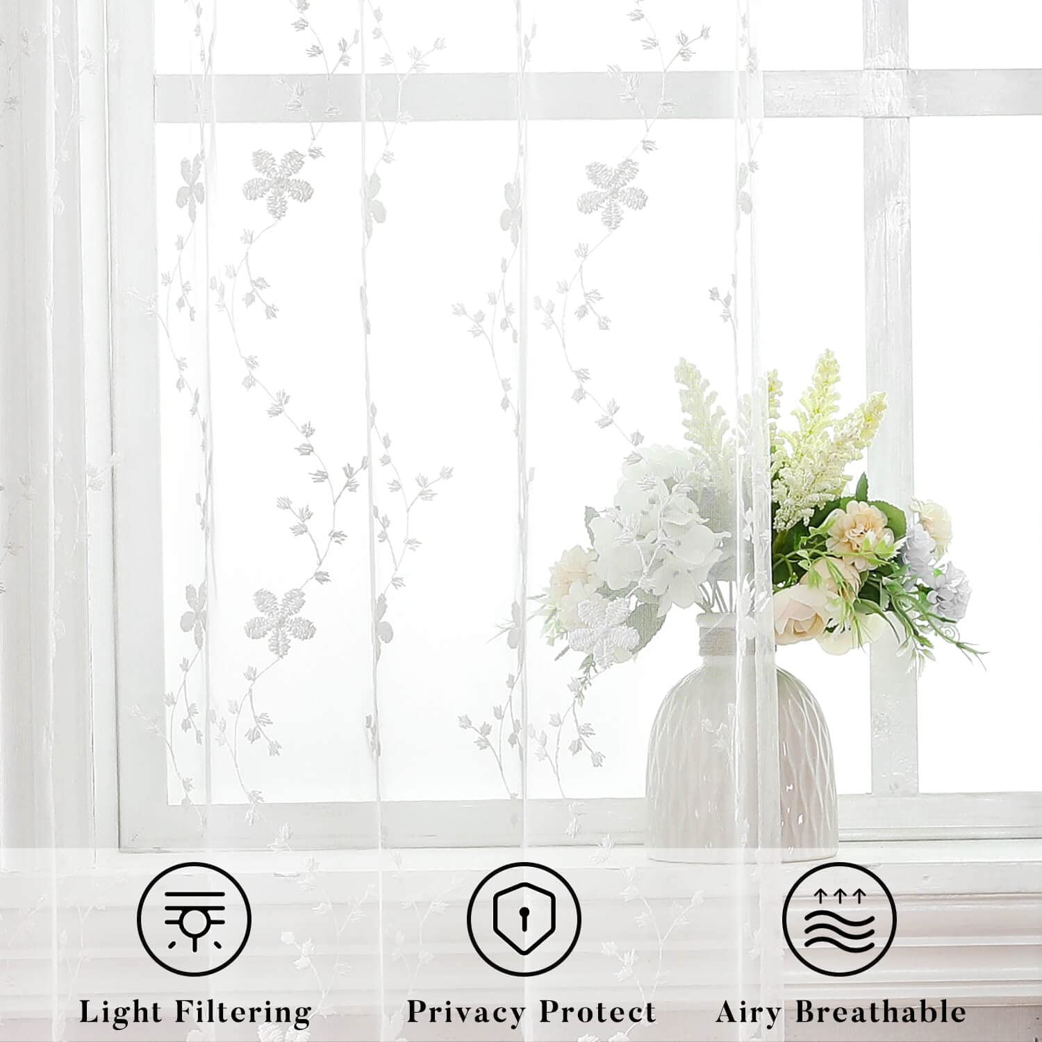 Luxury White Lace Sheer Curtains 96 Inches Long 2 Panels for Living Room, Ele…