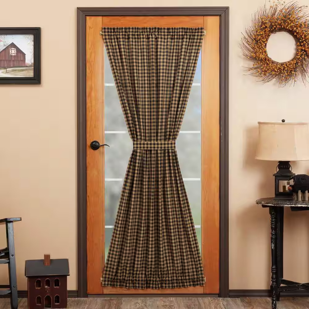 Primitive Check 40 In. W X 72 In. L Light Filtering Rod Pocket French Door Windo