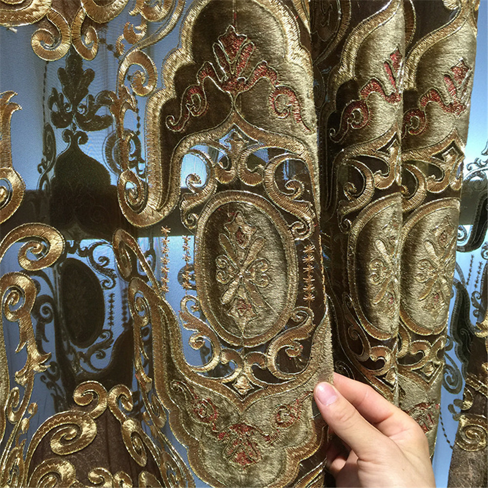 Luxury European Curtains Floral Embroidered Semi Blackout Curtain Drape 1 Panel