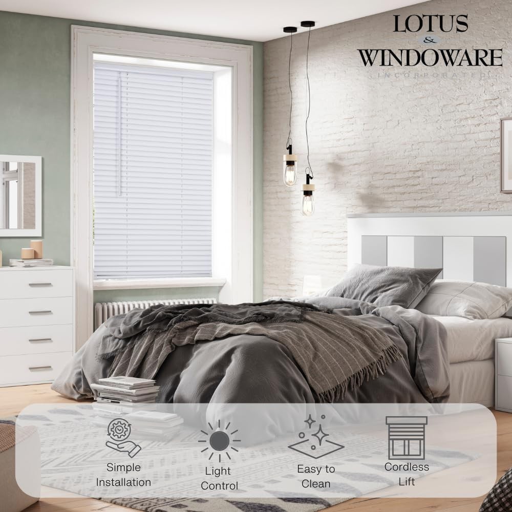 LOTUS & WINDOWARE Cordless Mini Blind, 1″ Vinyl Slats, 35″ Wide x 60″ Long – …
