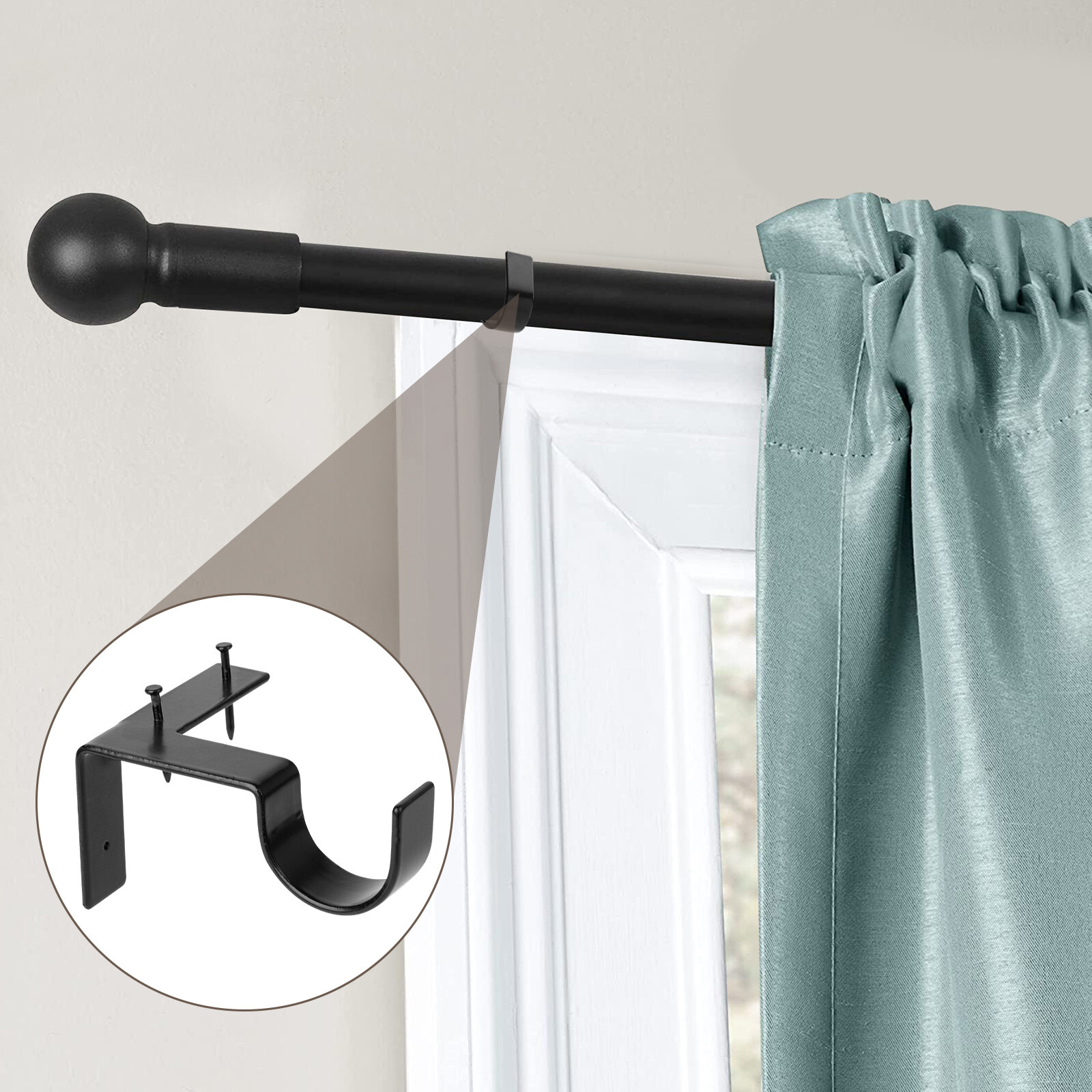 4Pcs Curtain Pole Brackets No Drill Curtain Rod Holder Into Wooden Window Frame