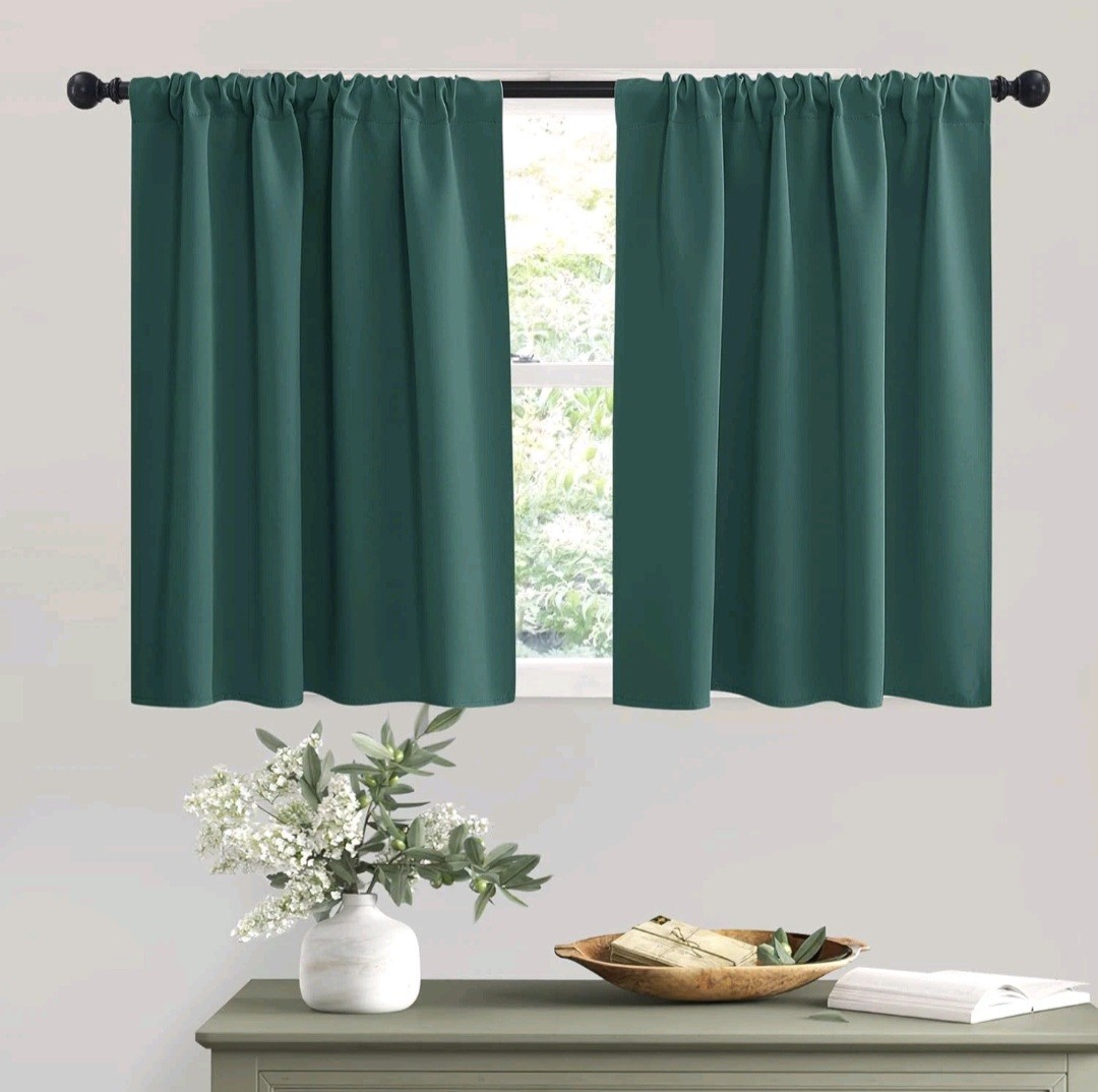 Single Curtain RYB HOME Short Hunter Green Insulated 100% Blackout Curtain
