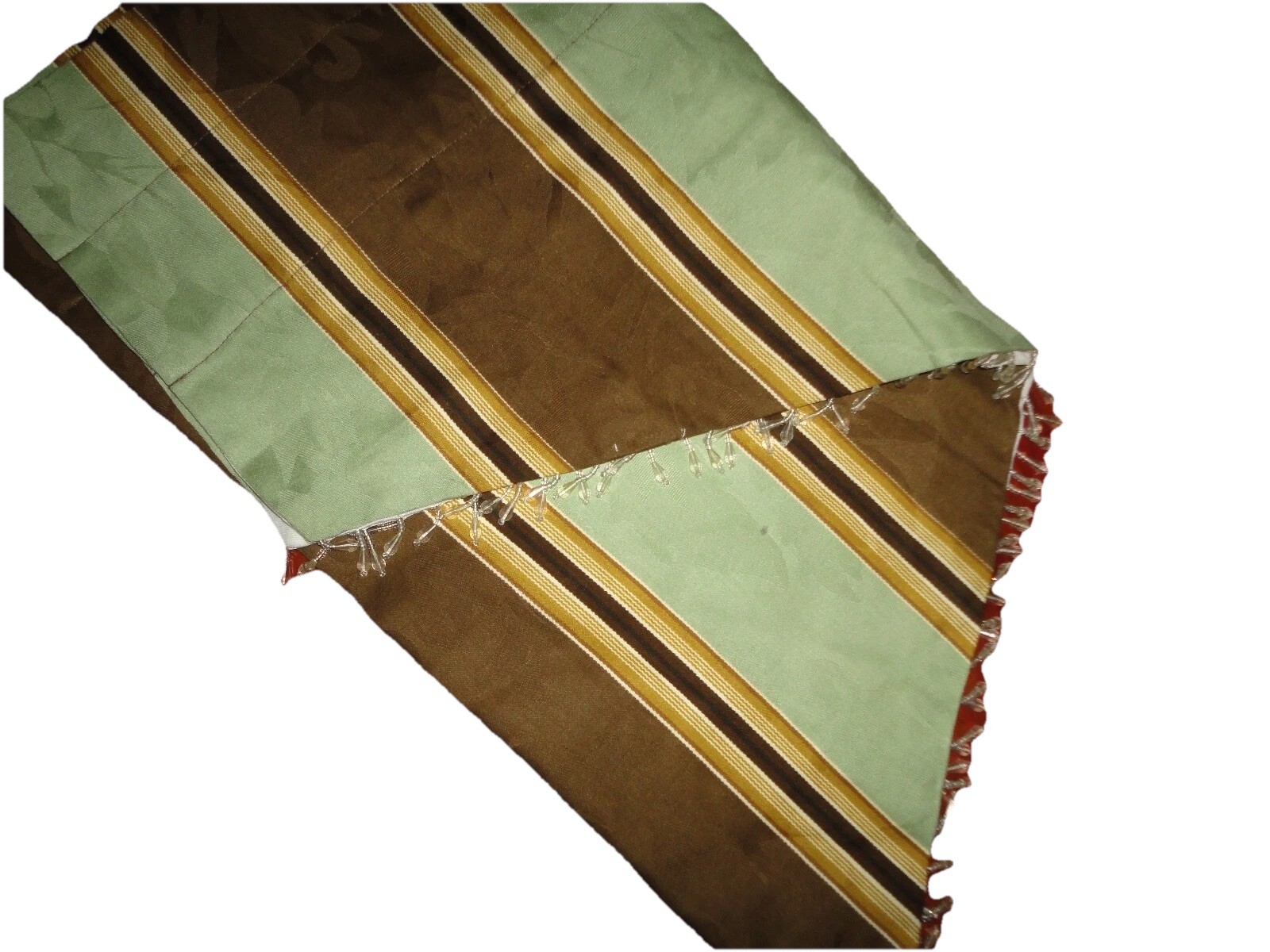 WAVERLY CAPULET STRIPE GREEN & BROWN BEADED (1) LINED ASCOT VALANCE 50 X 22