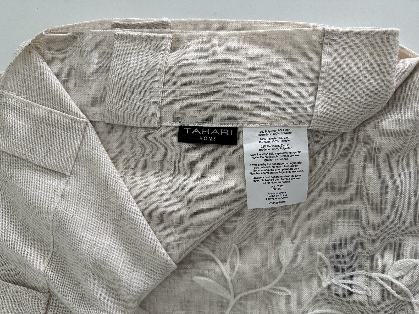 New TAHARI Window Curtains 2 Panels Beige 37 x 96 Linen Embroidered Back Tab
