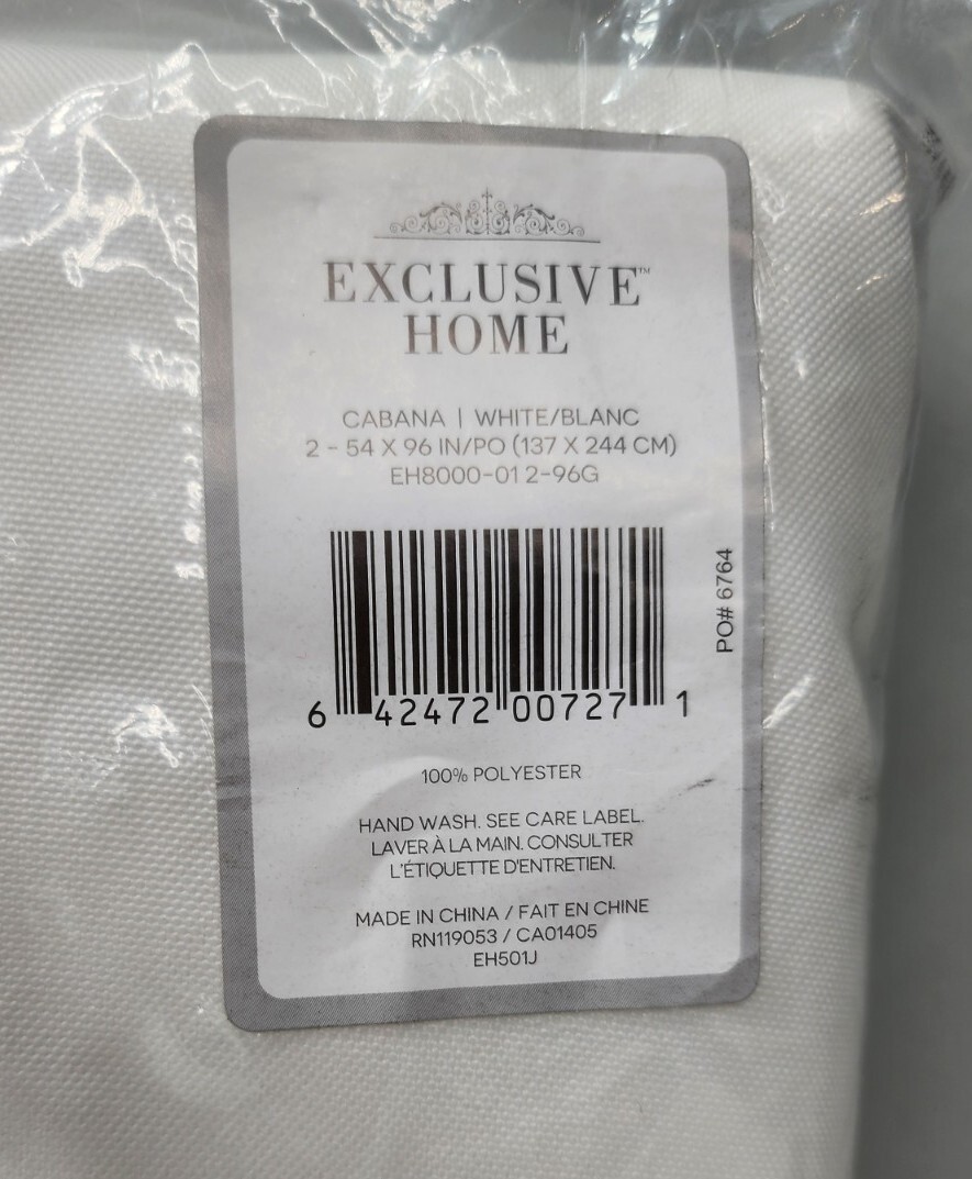 Exclusive Home Cabana Solid Indoor/Outdoor White Light Filtering Curtains 54×96