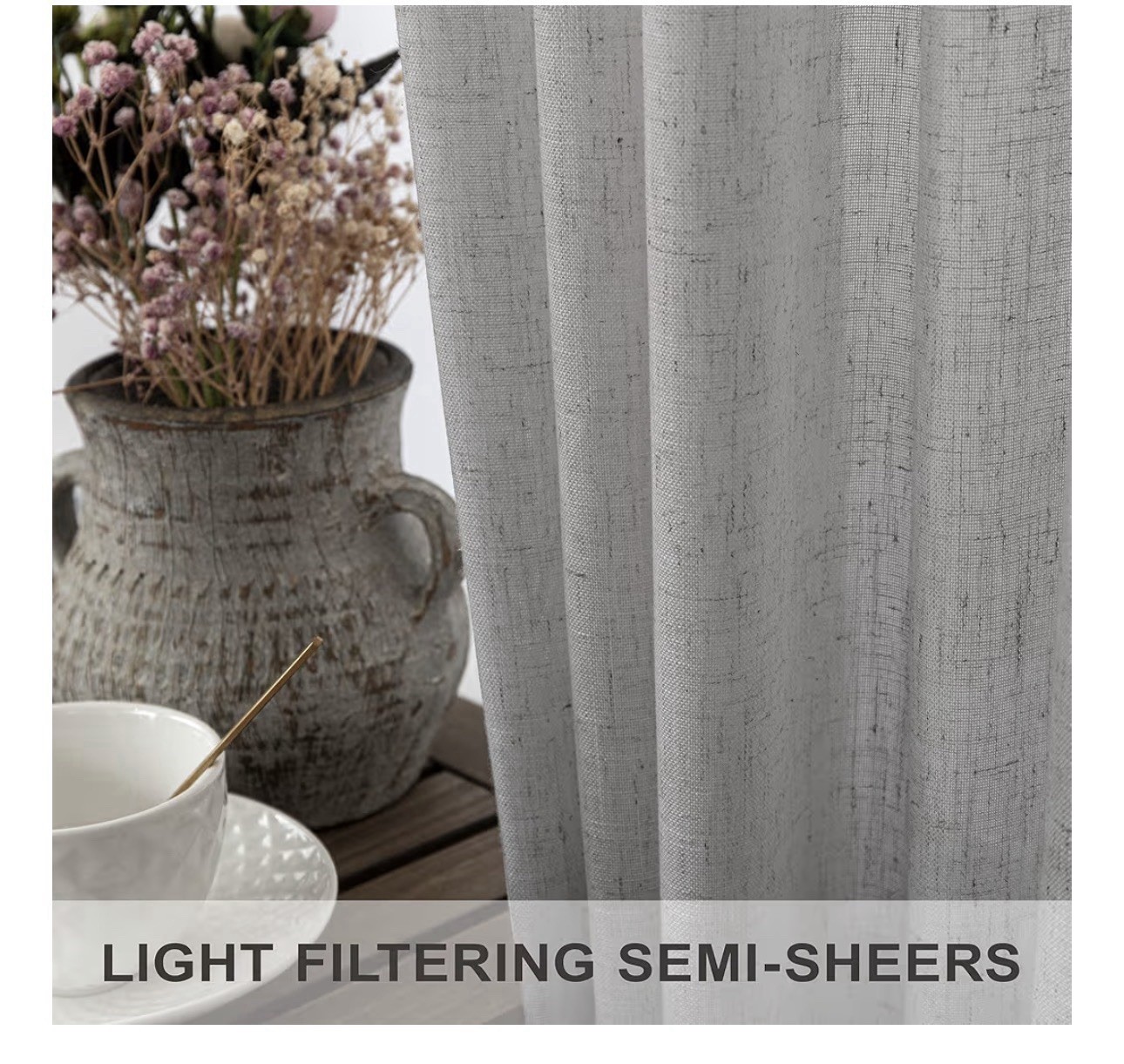Light Gray Linen Light Filtering Curtain Panels 102 in, 2, Back Tab Rod Pocket