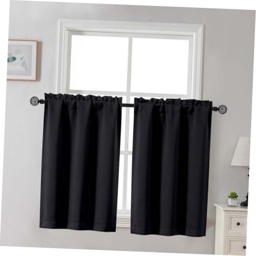 out Curtains for Small Window Treatment, Light 30″W x 36″L (Pack of 2) Black