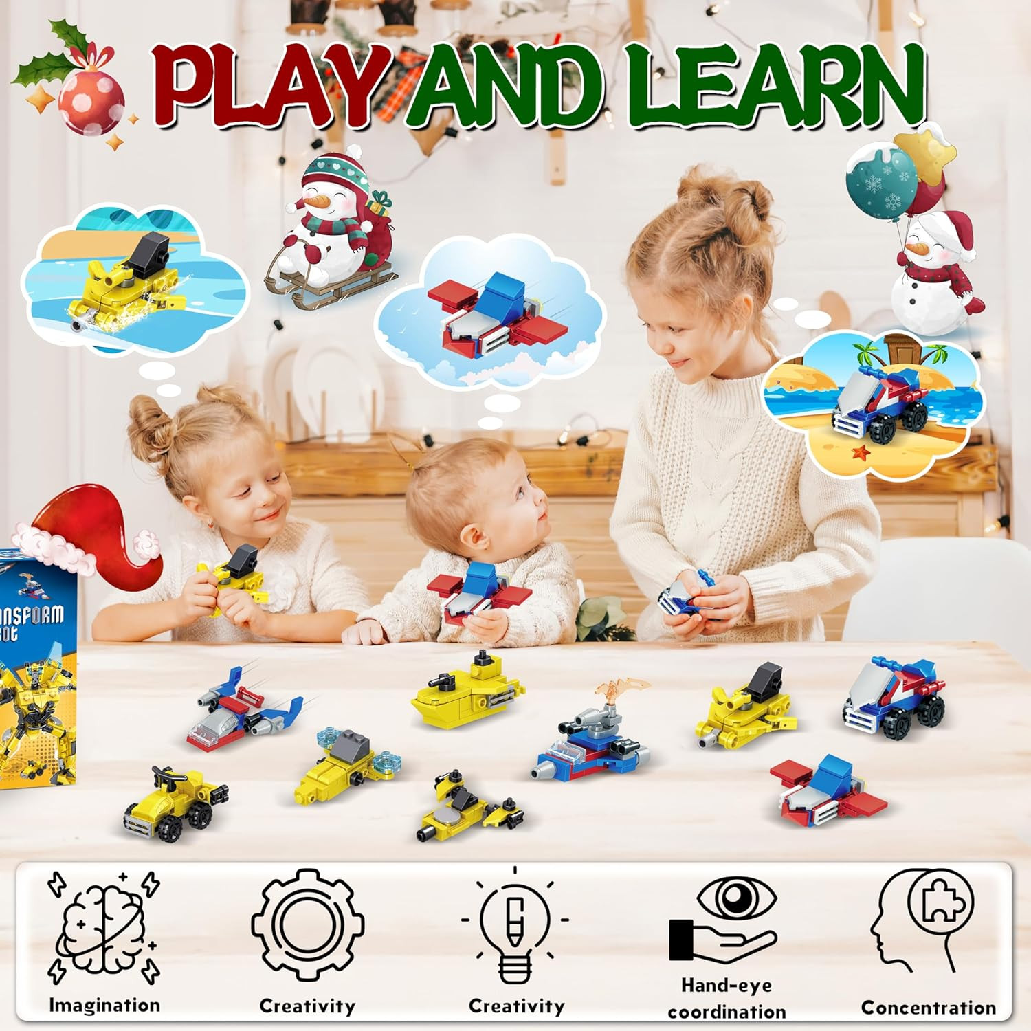 Advent Calendar 2025-24 Packs Transform Robot Building Blocks, 12-in-1 Party Fav