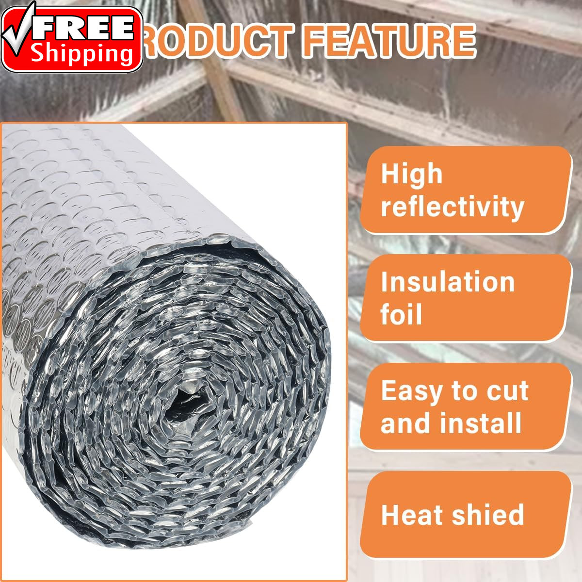 Double Reflective Insulation Roll, 47 in X 10 FT Window Insulation for Summer He