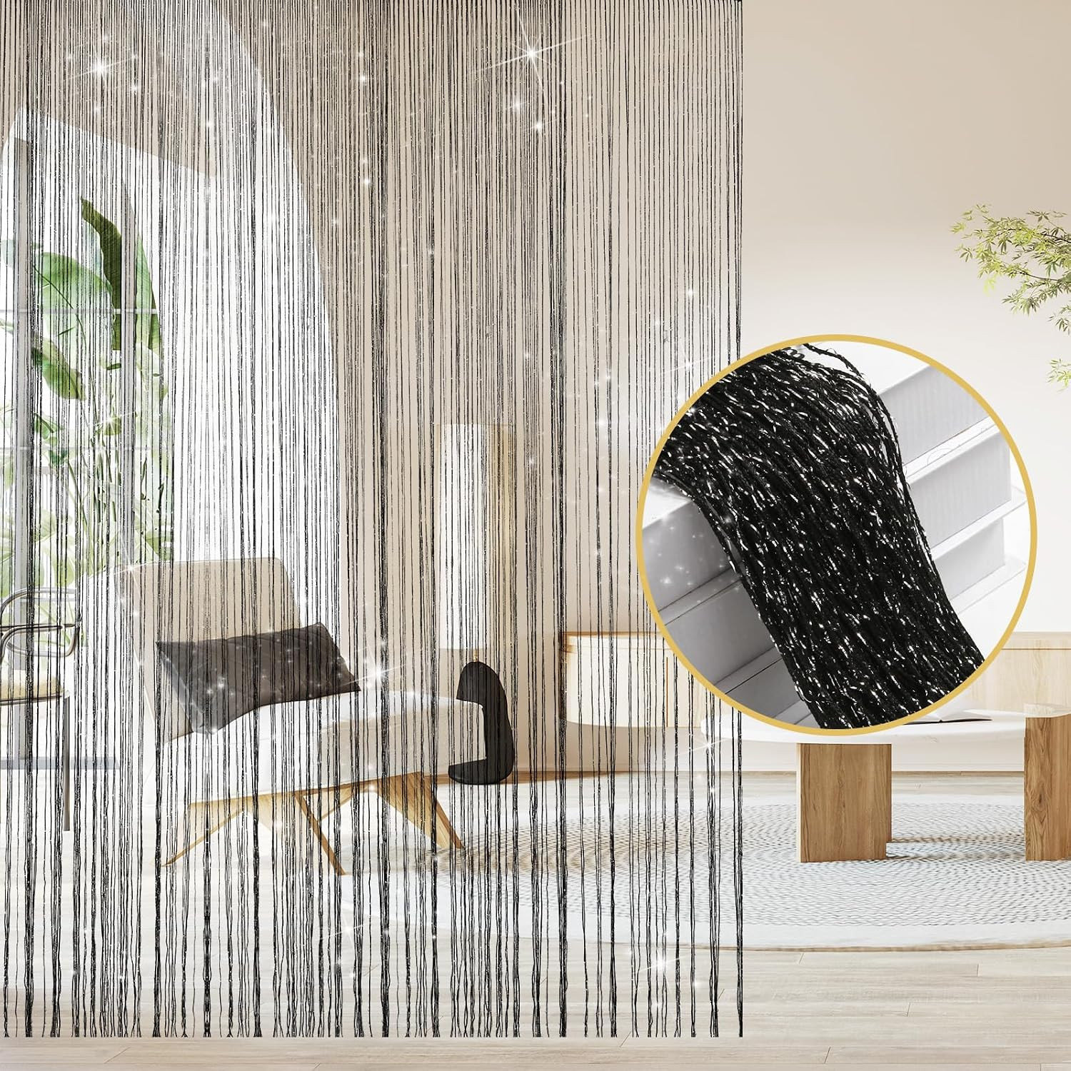 6 Pack Black Door String Curtains 39” X 79” Decorative Doorway Bead Curtains