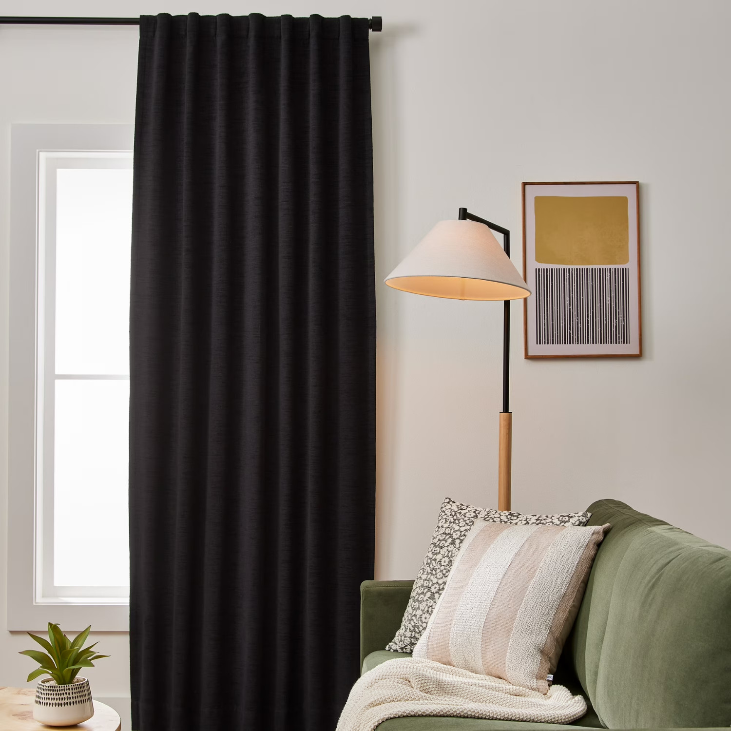Better Homes & Gardens Textured Chenille Blackout Curtain, Black, 50″W x 95″L