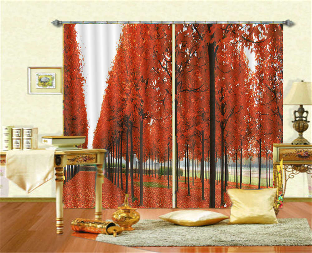 A Forest Of Red Leaves 3D Curtain Blockout Photo Printing Curtains Drape Fabric