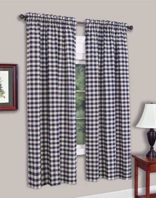 Sweet Home Collection Buffalo Check Gingham Plaid Navy Window Panels Pr. 42 X 63