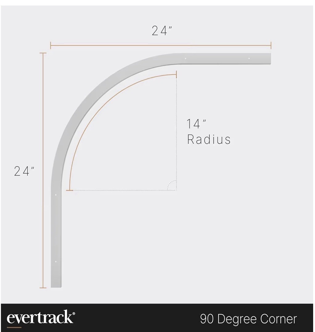 EverTrack – Corner Section for Ceiling Curtain Track – USA Made – 90 Degree Bend